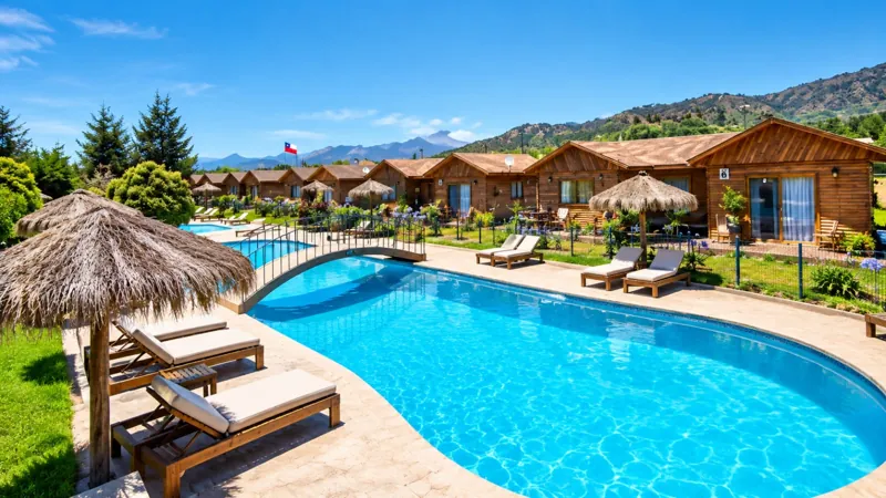 Piscina de forma libre junto a las cabañas