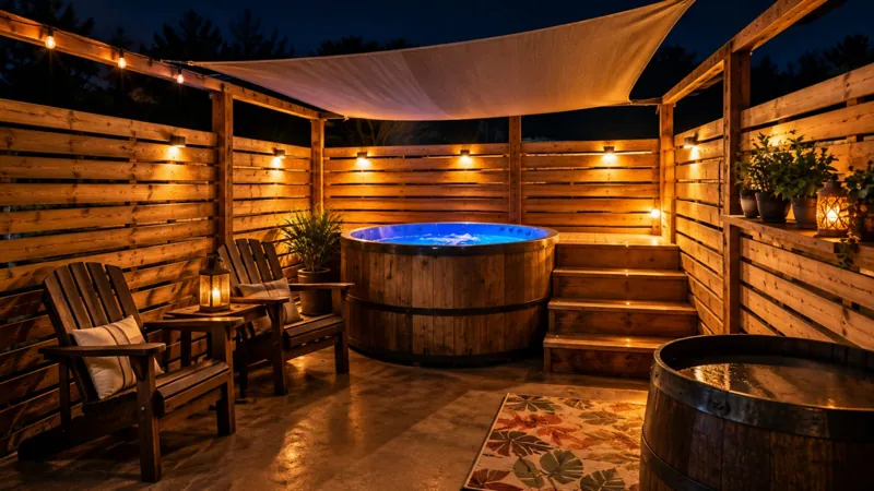 Tinaja de madera en terraza privada